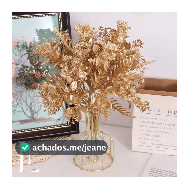 Buquê Galho Dourado Natalino Prata Cobre Flores Artificiais Decoração Casamento Casa Natal