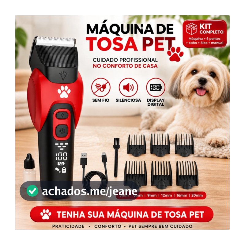 Máquina de Tosar Pelos Pets Profissional Recarregável Sem Fio Bivolt Elétrica Silenciosa Tosa