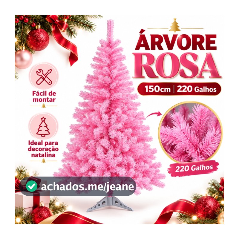 Árvore Natal Cor Rosa 150cm 200 Galhos Grande Pinheiro Natalino Branco