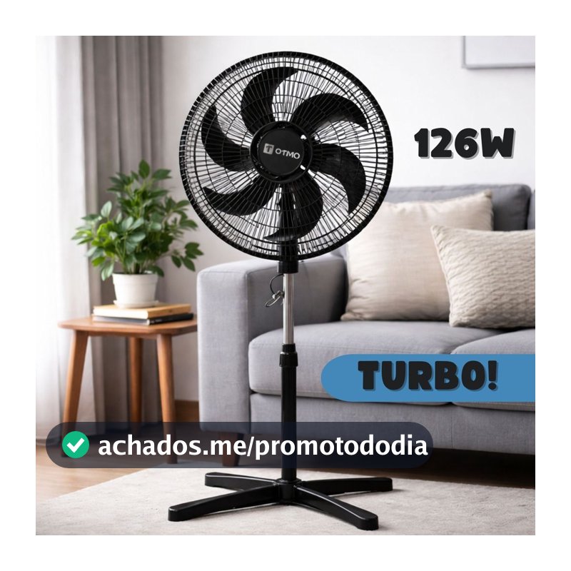 Ventilador de coluna 6 pas 40cm 126w Turbo Silencioso Otmo Oscilante 1 Ano de Garantia