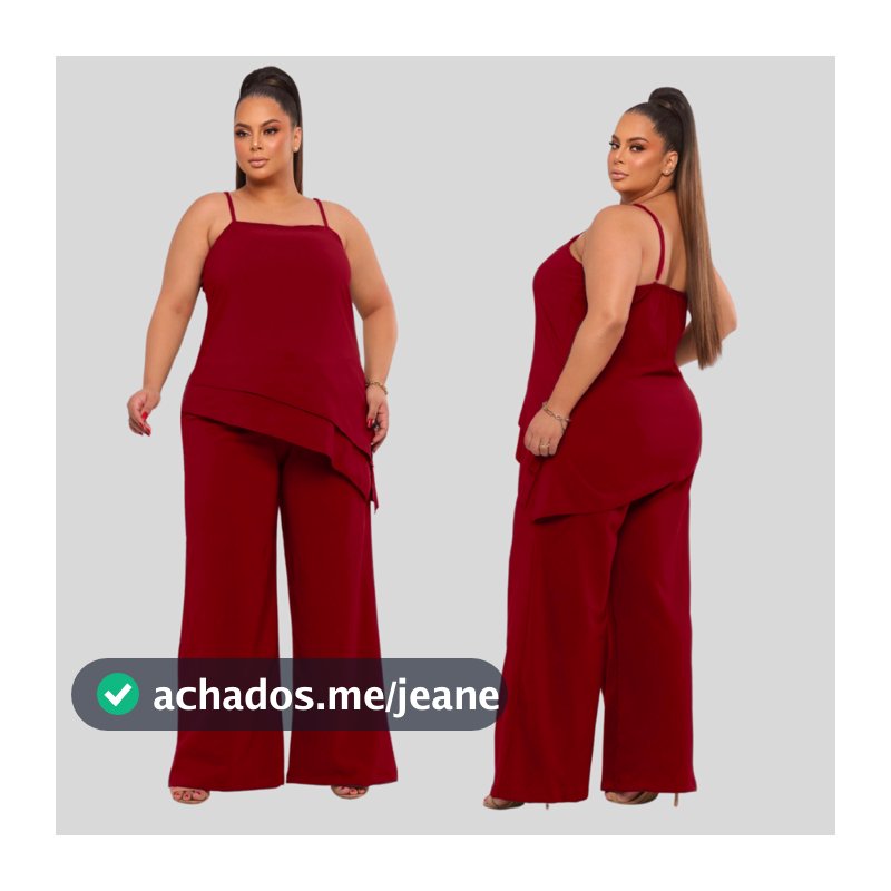 Conjunto Calça Pantalona Blusa Assimétrica Alcinha Crepe Plus Size Curve Premier G GG