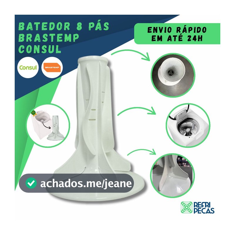 AGITADOR BATEDOR 8 BLADES 8 PÁS COMPATÍVEL LAVADORA BRASTEMP CONSUL MAQUINA DE LAVAR W10882241 W10669206