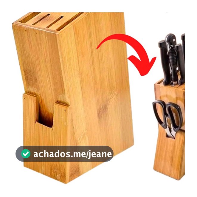 Faqueiro Organizador de Bambu 16.5x8x22.5 Cepo Facas Cozinha 9 Cavidades Utensílios para Cozinha Clink