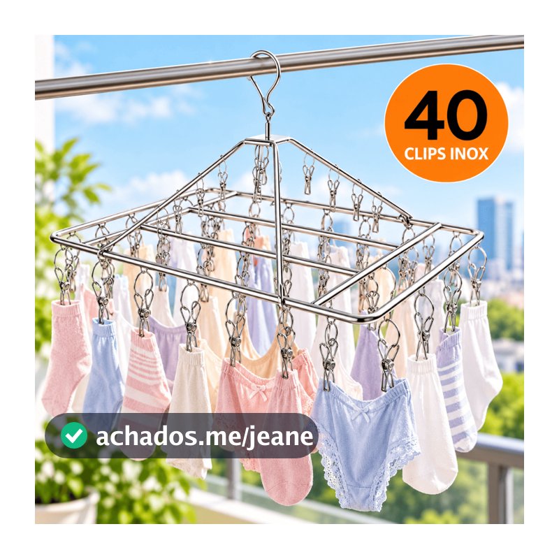 Varal Inox 40 Prendedores Reforçado Suspenso 360° para Roupas Íntimas Meias Cuecas Calcinhas e Bebê