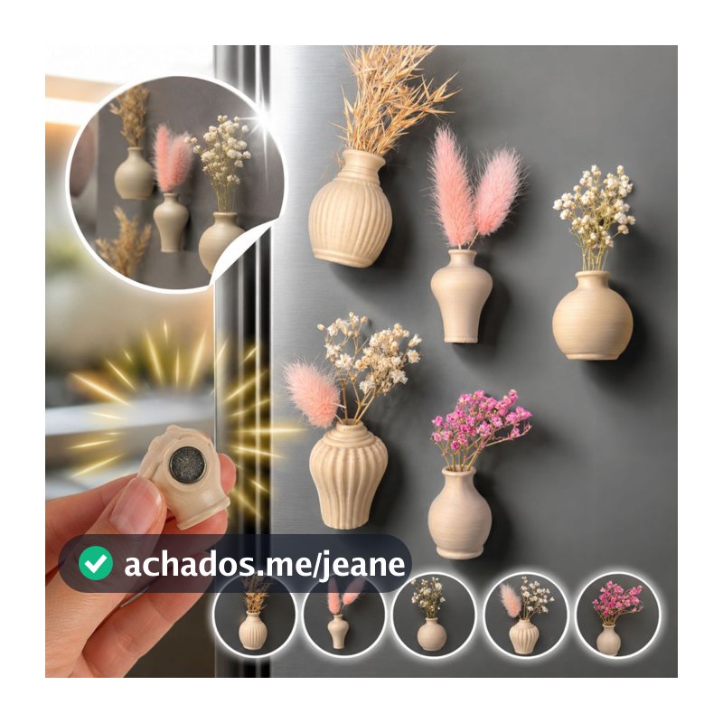 Kit 5 Mini Vaso Magnético Imã Geladeira |Porta Flores Naturais e Artificiais | Decoração Minimalista Criativa p/ Cozinha