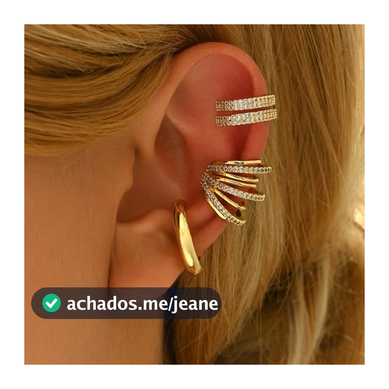 3 Piercing Fake de Orelha Delicado Brinco de Pressão Conjunto da Moda Unissex Falso Cravejado Banhada Ouro 18k Prata 925