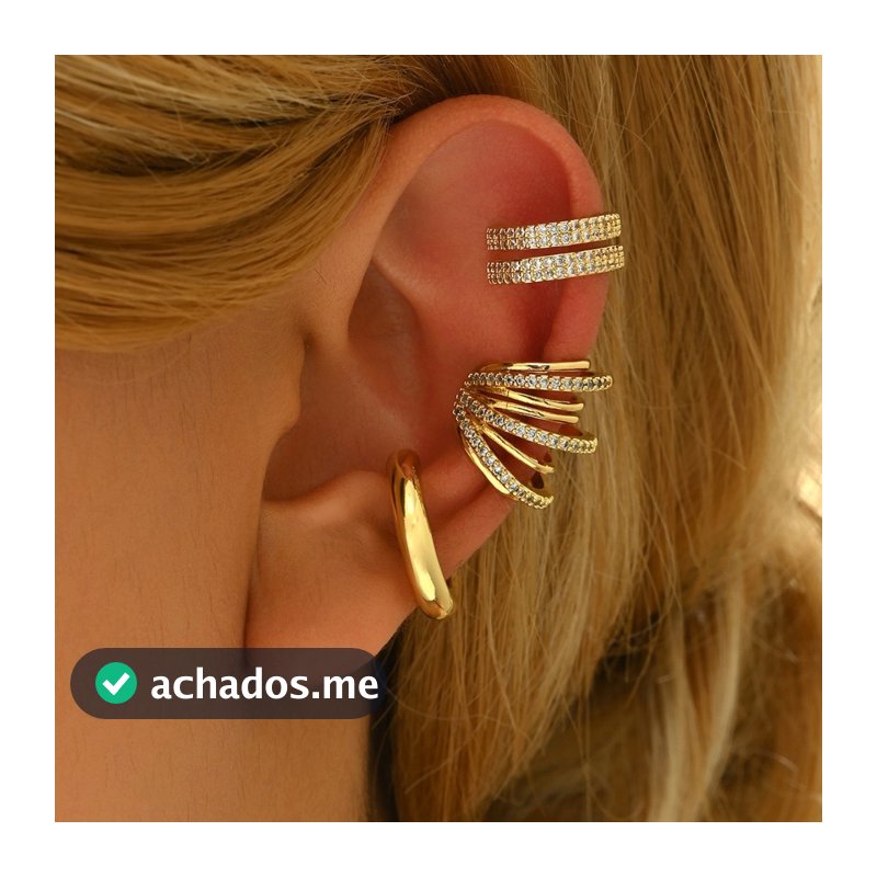 3 Piercing Fake de Orelha Delicado Brinco de Pressão Conjunto da Moda Unissex Falso Cravejado Banhada Ouro 18k Prata 925