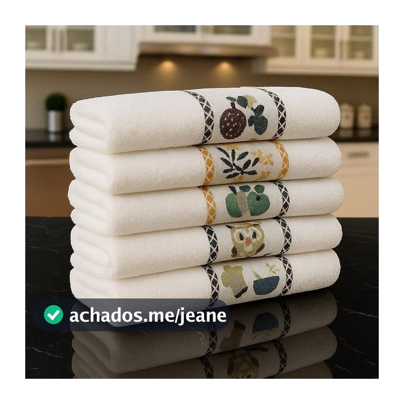 Kit 6 Pano De Prato Copa 100% Algodão atoalhado 45x65cm Barra Decorada Alta Absorção E Qualidade