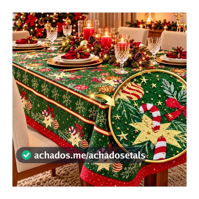 Toalha de Mesa Oxford Festiva Natalina 4 , 6 e 8 Lugares