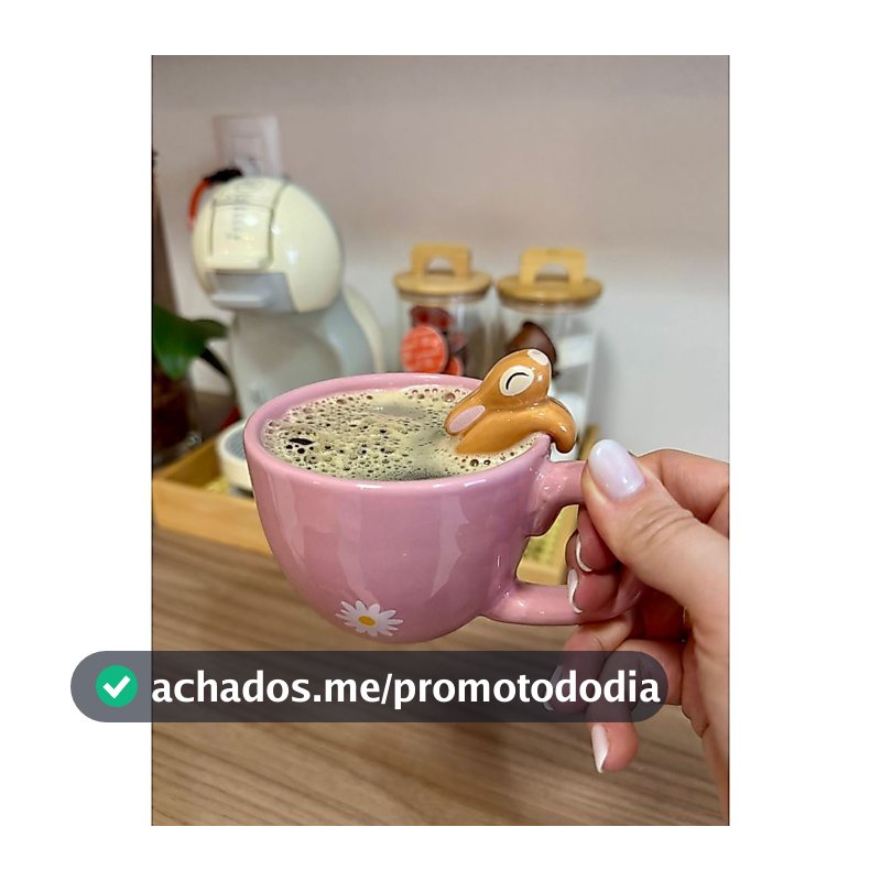 Caneca Coelho Pendurado Rosa 200ml Cerâmica