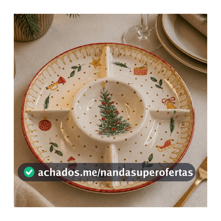 Petisqueira Estampa de Natal Redonda Cerâmica Decoração Natalina Ideal Para Mesa Posta Decoração Natalina Scalla 2a