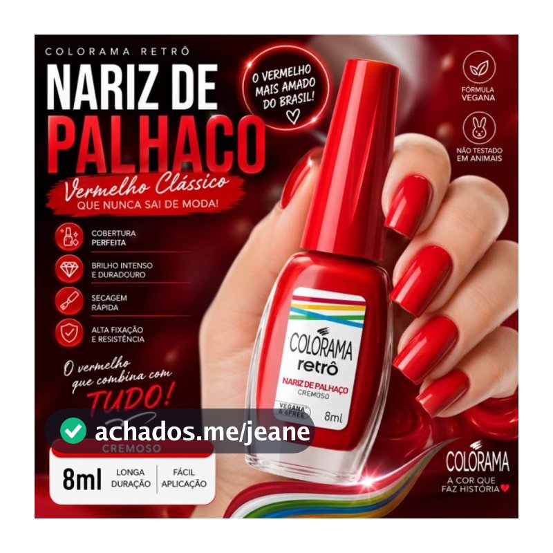 Esmalte Colorama Retrô Nariz de Palhaço Vermelho Cremoso 8ml Vegano