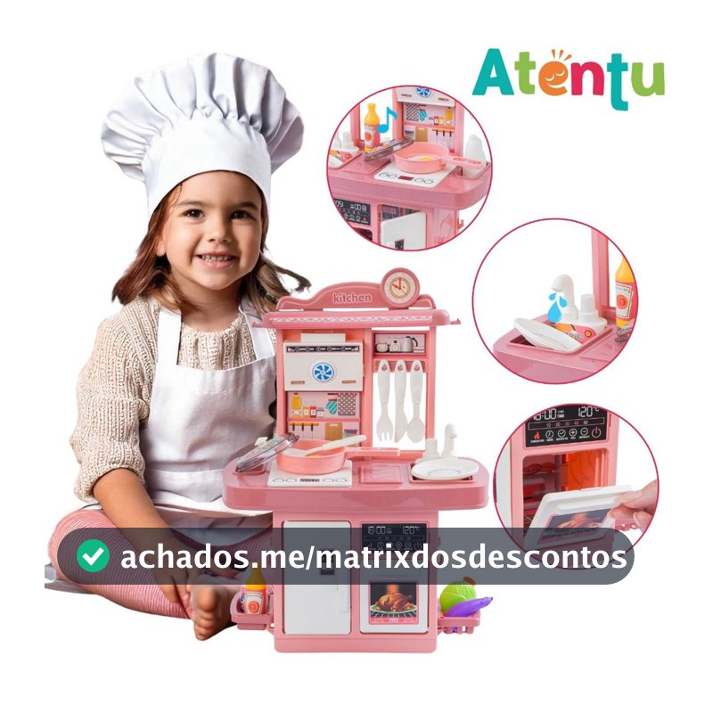 Kit Cozinha de Brinquedo Infantil Solta Água e Som Forno Pia Geladeira Panela