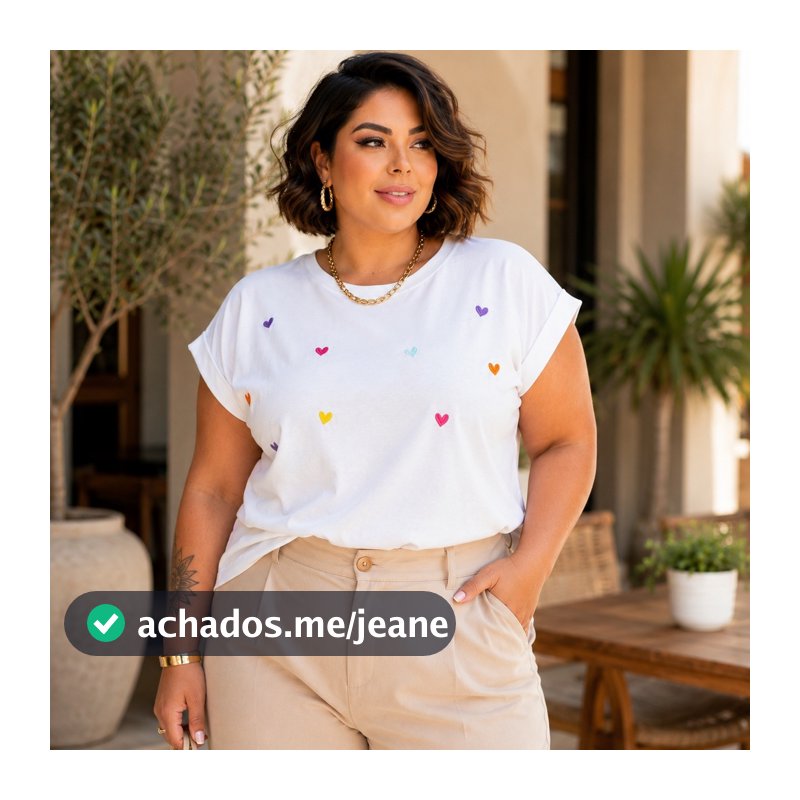Blusa Plus Size Manga Japonesa com Coração Bordado Tecido 100% Algodão T-shirt Moda Clean
