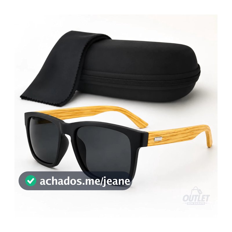 Kit Óculos de Sol de Madeira Hastes Bambu Premium Masculino Proteção UV400 Polarizado + Estojo Case