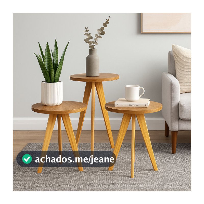 Kit Mesas Laterais Decorativas Madeira Maciça – Mesa de Canto, Apoio ou Centro | 2 ou 3 Unidades