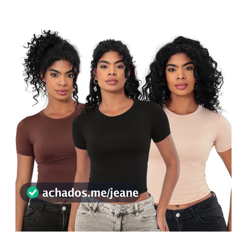 KIT 03 Baby Tee Feminina - Blusa Slim Fit Manga Curta - Blusa de Compressao Baby Tee