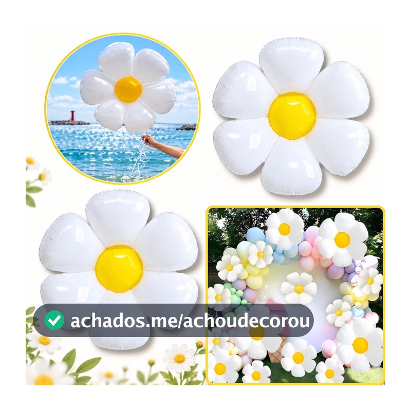Balão Flor Margarida Branca 45cm Decoração Festa Jardim Enfeite