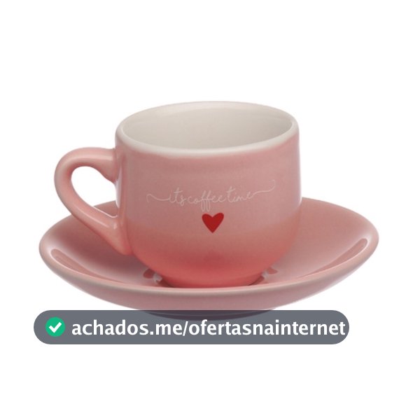Jogo C/12 peças Xícaras C/pires Café Porcelana 90ml Lamour ROSA Hauskraft