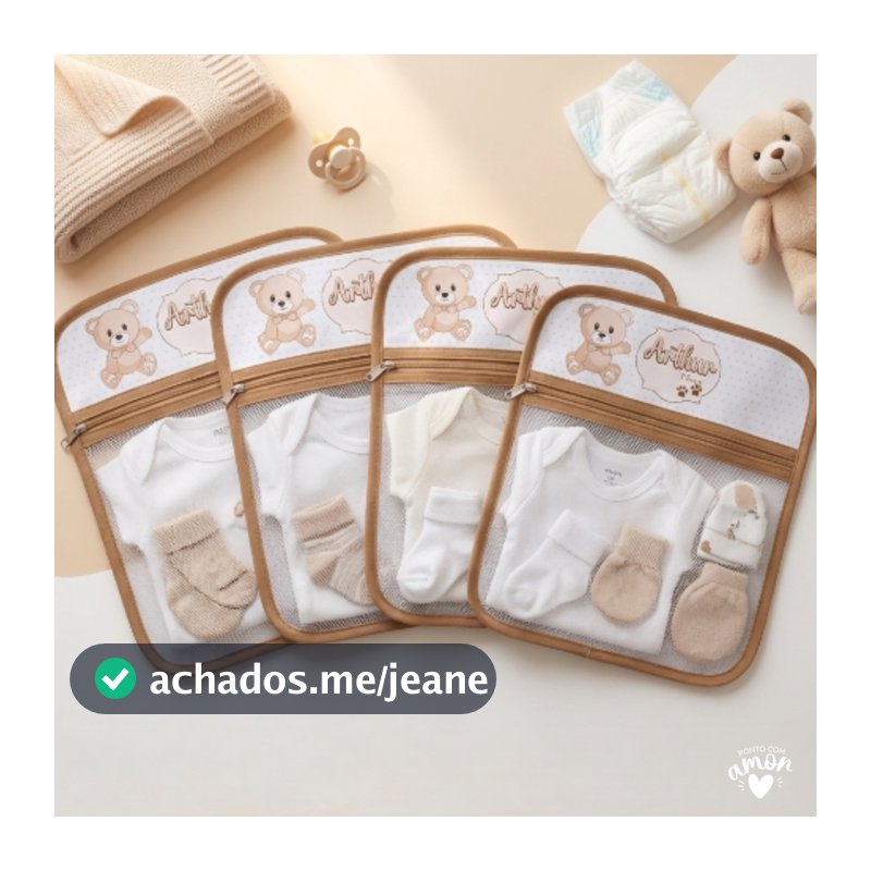 Saquinhos Maternidade Personalizado Organizador  Saída Maternidade Ursinho Baby com Zíper