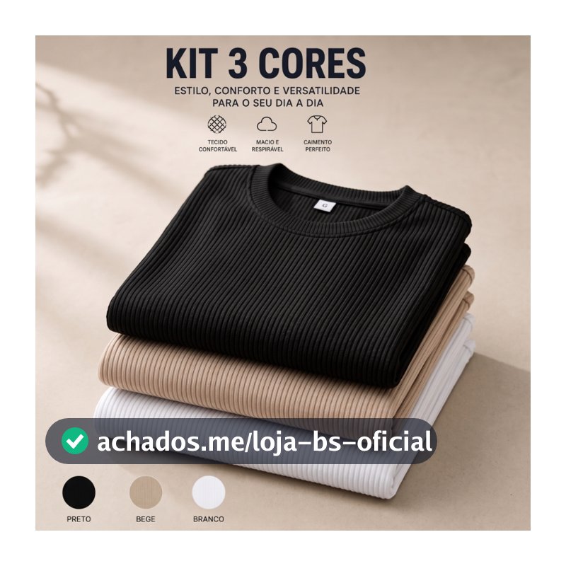 Kit 3 Camiseta Masculina Modelo Americano Canelada Básica
