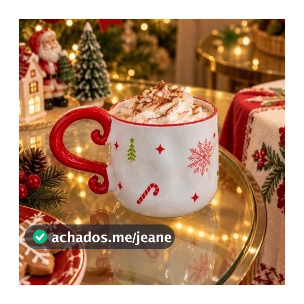 Caneca Natalina em Porcelana com Alça Decorativa – 350 Ml
