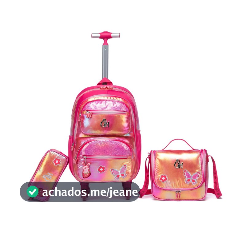 Kit Mochila Rodinhas Guelph Lancheira Estojo Bolsa Escolar Viagem Menina Refoçada Resistente