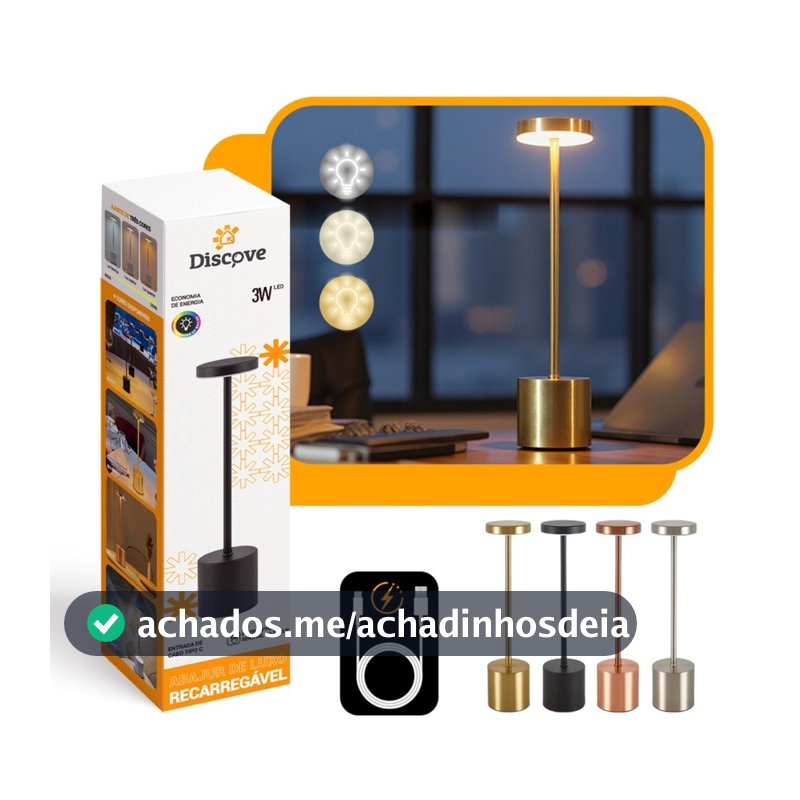 Luminária De Mesa Sem Fio Touch Led Recarregável Para Jantar E Quarto