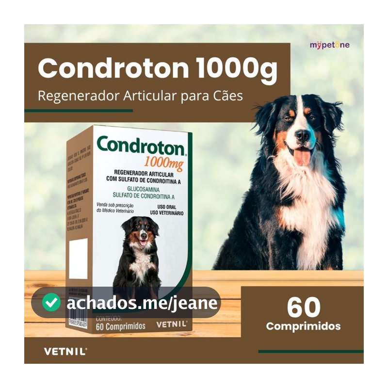 Condroton 1000mg C/ 60 Comprimidos - Regenerador Articular P/ Cães