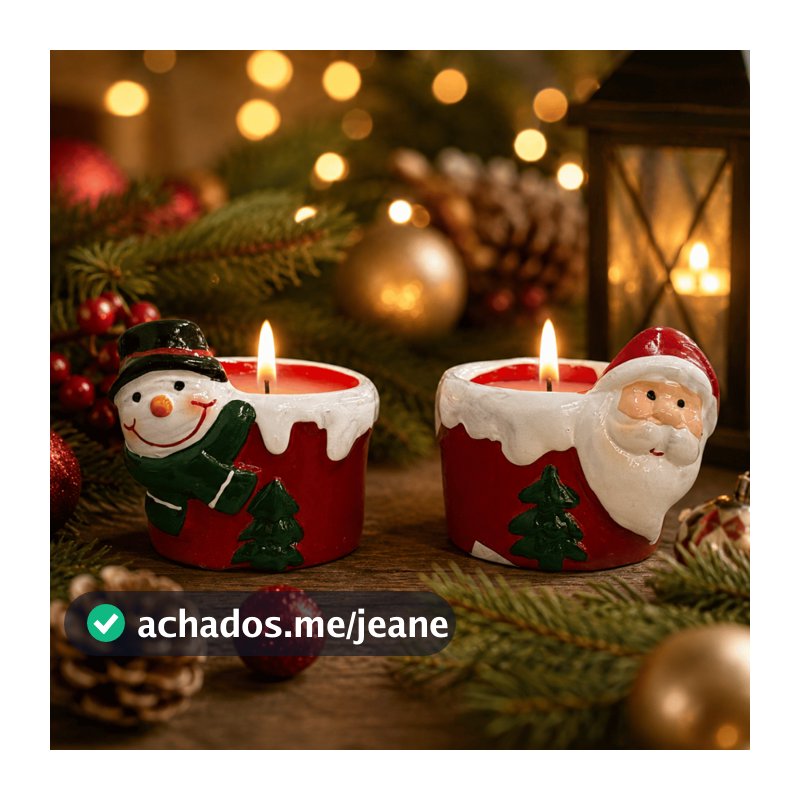 Kit 2/3/6 Castiçal Vela Natalino 6cm Papai Noel e Boneco de Neve Cerâmica - Wincy / Decoração / Jogo