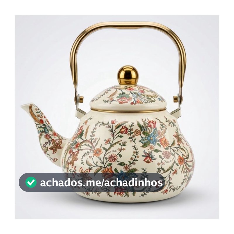 Chaleira de alumínio esmaltada Floral Vintage Luxo com alça  Fogão inducão e convencional Caçarola de aluminio Esmaltada