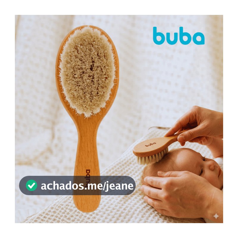 ESCOVA DE CABELO PARA BEBÊS EM MADEIRA COM CERDAS NATURAIS SUPER MACIAS BUBA