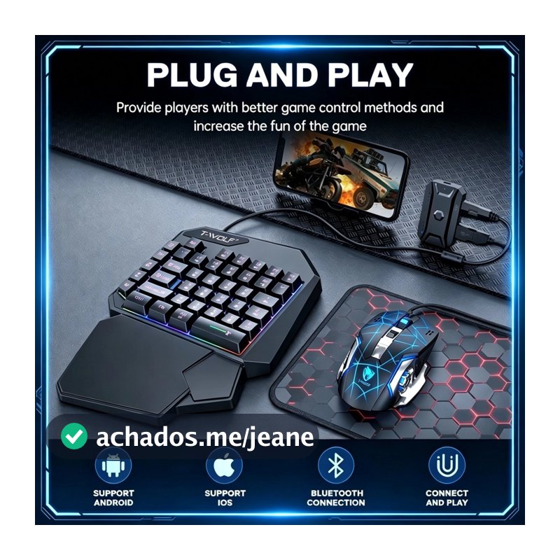 Mobilador Gamer – Teclado Semi Mecânico e Mouse Profissional Uma Mão – RGB – Free Fire | Kit 5 em 1 ou Teclado Individua