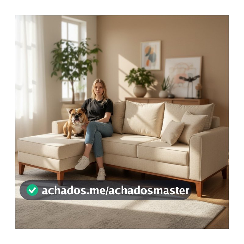 Sofá 3 Lugares Beny com Chaise Esquerdo Suede Bege