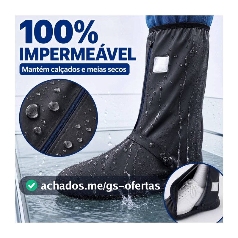 Bota de Chuva para Calçado Cano Alto com Zíper Capa Impermeável Antiderrapante e Refletiva para Motoqueiro e Motoboy