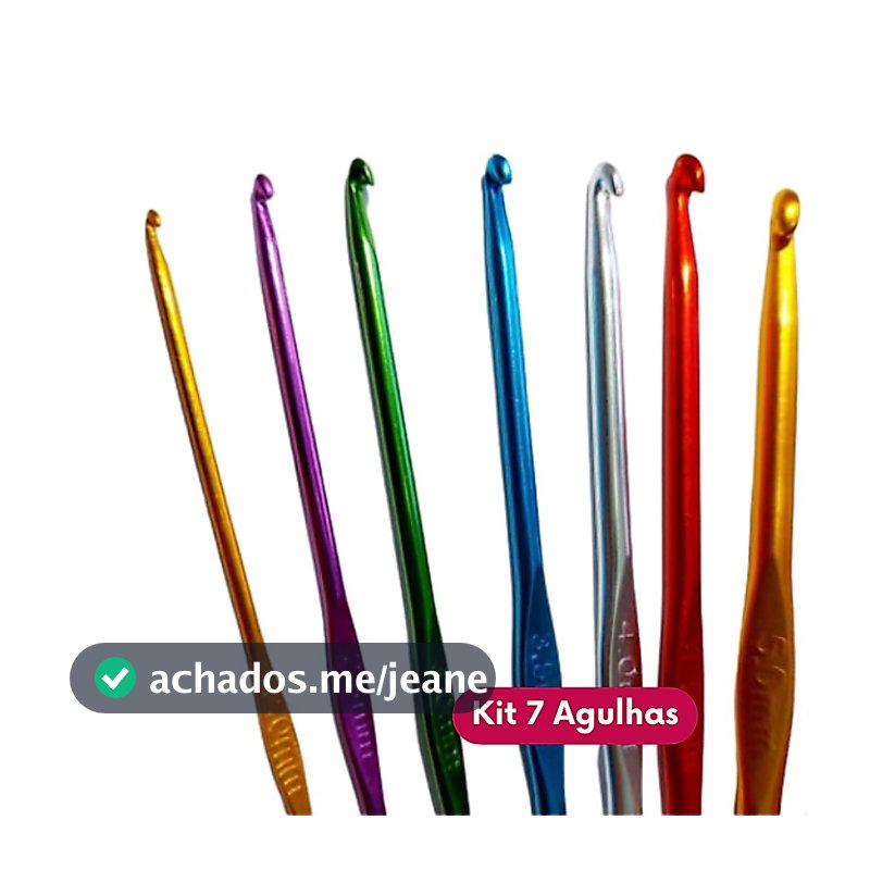 Kit 7 Agulhas de Crochê Alumínio Coloridas 2,0mm 2,5mm 3,0mm 3,5mm 4,0mm 4,5mm 5,0mm