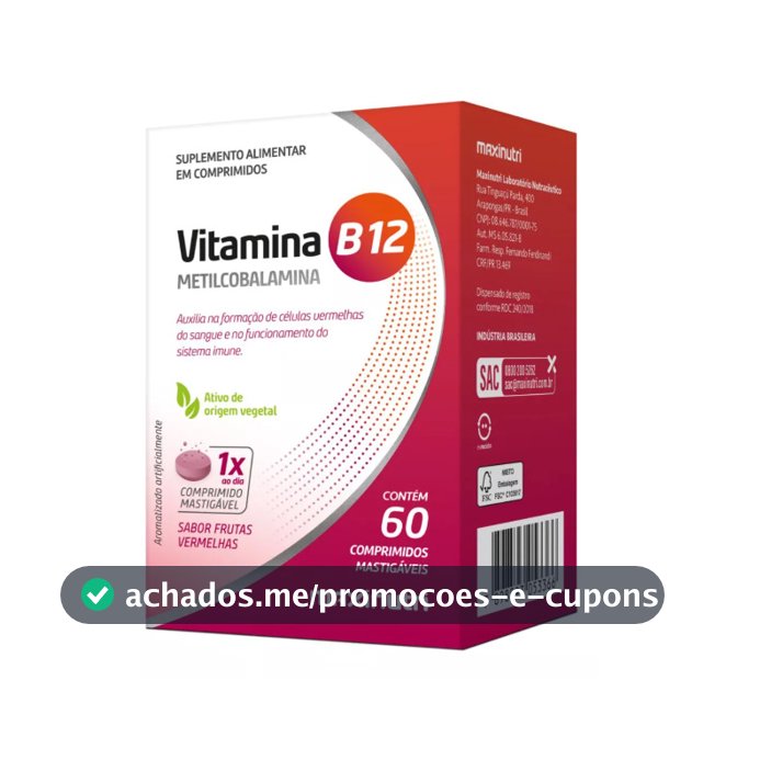 Vitamina B12 Metilcobalamina Mastigáveis (60 Comprimidos) Maxinutri