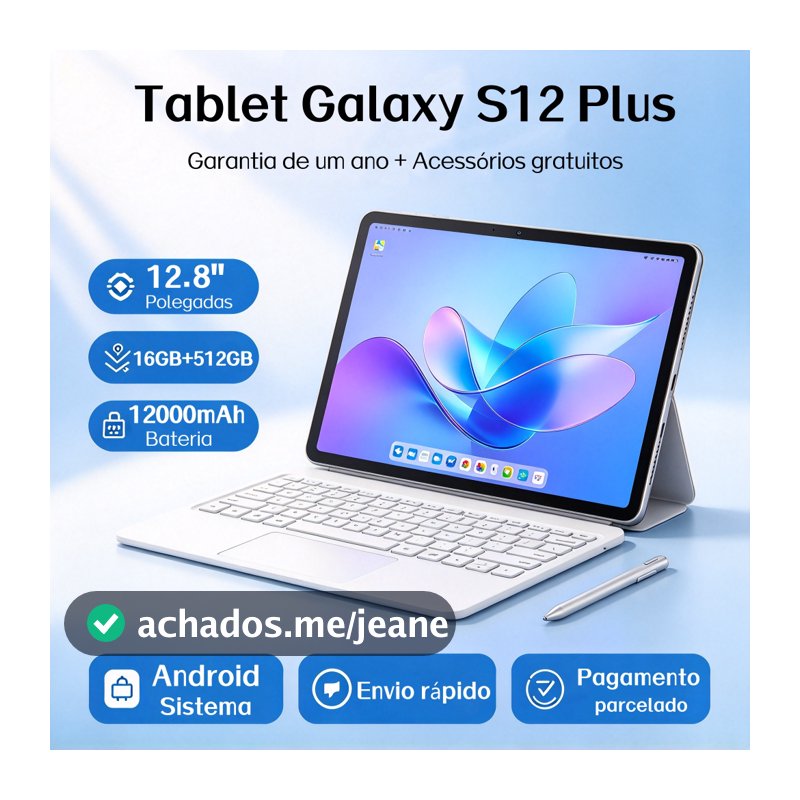 【Garantia de 1 ano】Tablet Galaxy S12 Plus 16 GB + 512 GB, 12,8 polegadas, 12.000 mAh, teclado e mouse grátis
