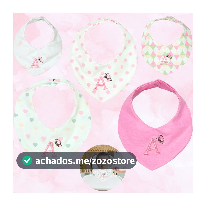 Kit 5 Babador Bandana Personalizado Inicial Do Nome Do Bebe Menino Menina Duplo Bandana 100% Algodão