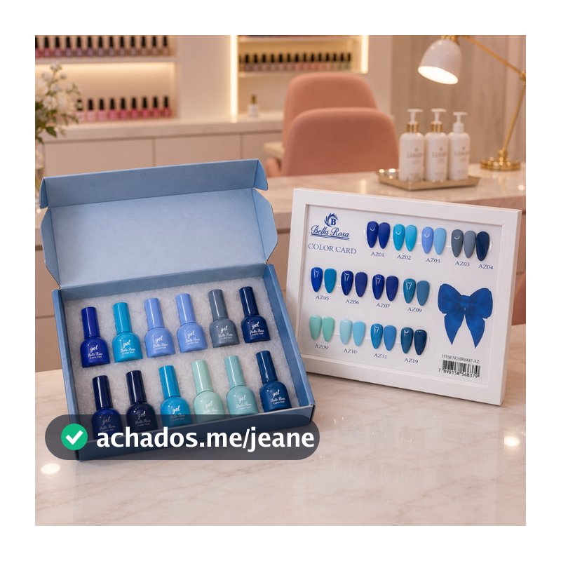 Kit 12 Esmaltes em Gel Bella Rosa Coleção Wonder Blue 18ml + Mostruário