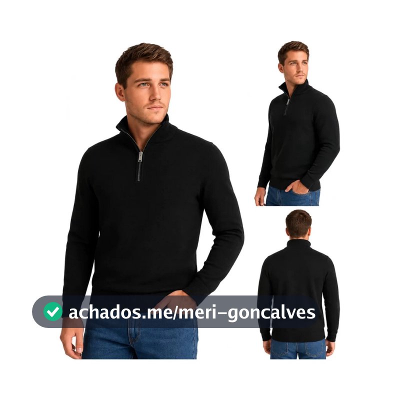 Moletom Masculino Slim Gola Alta com Zíper Premium Casual Inverno