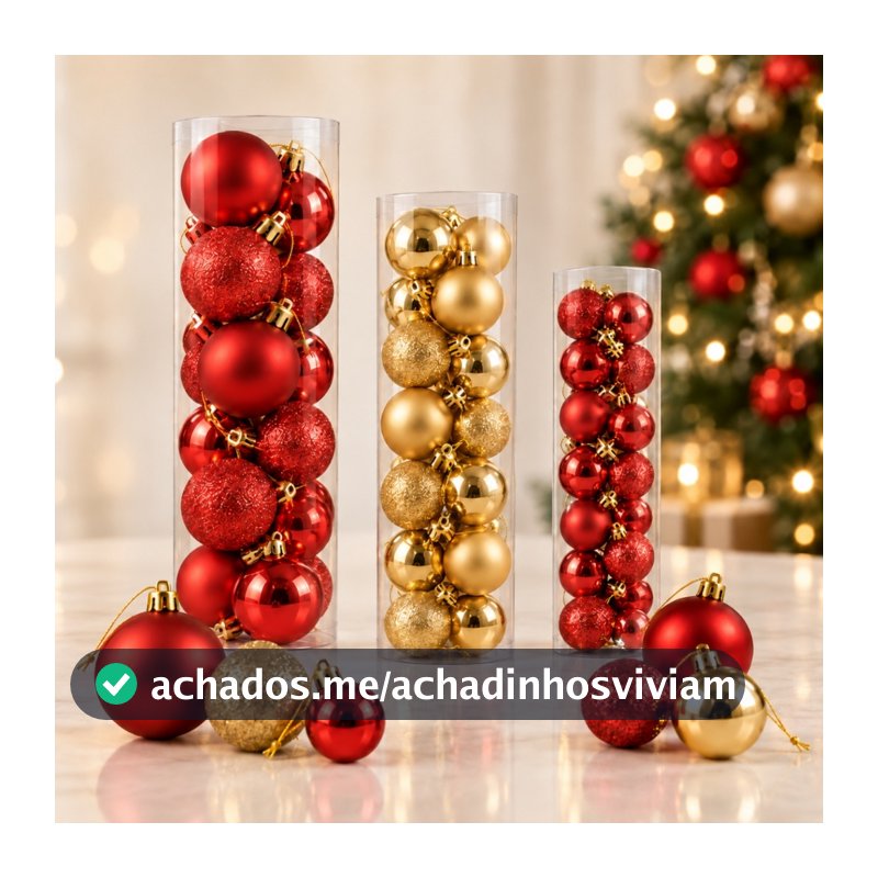 Kit Bolas de Natal Vermelho Dourado Decoração Premium para Árvore Enfeites Natalinos