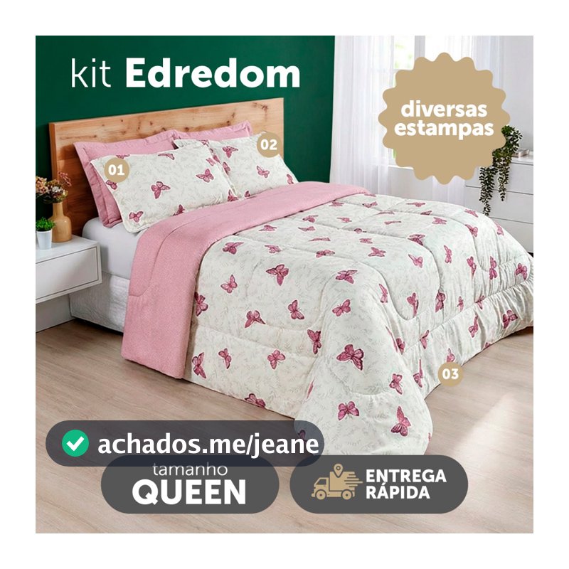 Kit Edredom Casal Queen Dupla Face 3 Peças Naturale 200 Fios Micropercal