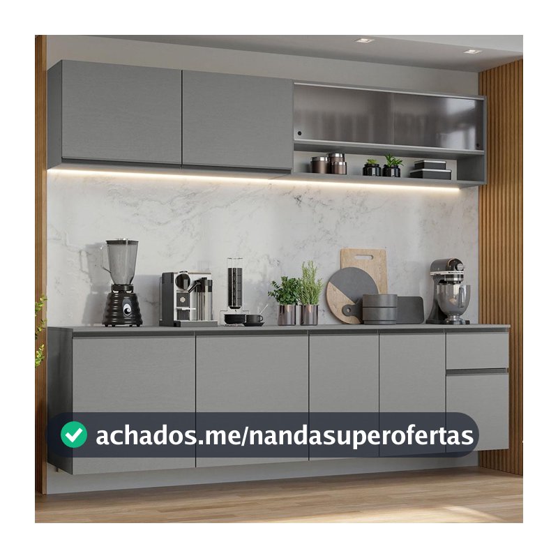 Armário de Cozinha Completa 240 cm Suspenso Nice Madesa 04