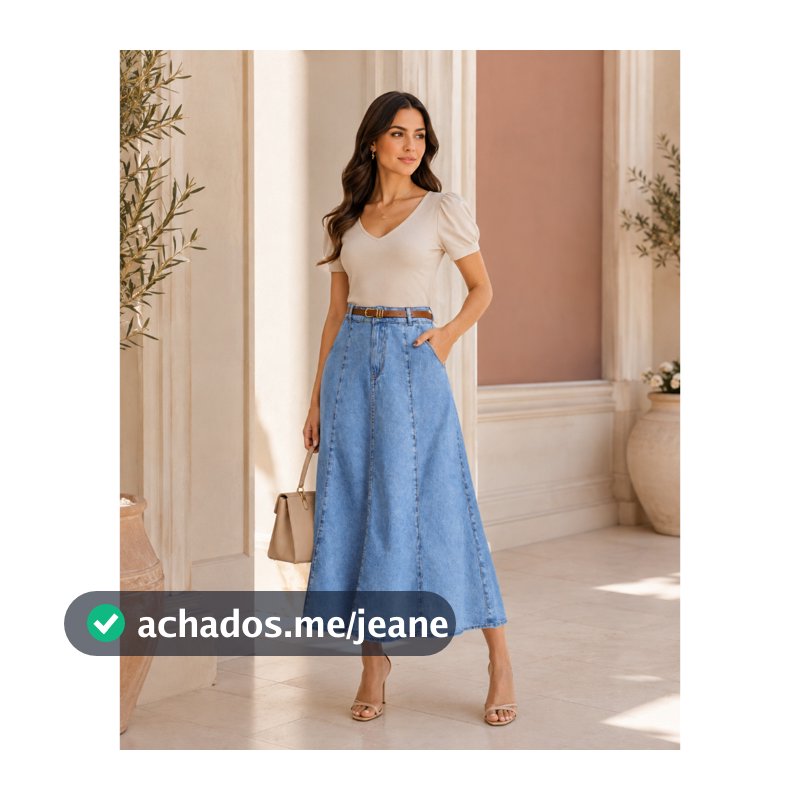 Saia Jeans Midi Evase Marmorizada Feminina Moda Evangelica FORMA PEQUENA