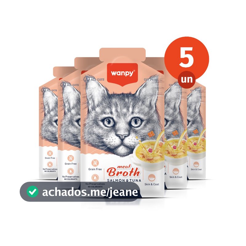 Kit 5 Truly Wanpy Petisco Sopa para Gatos Sabor Salmão e Atum 50g