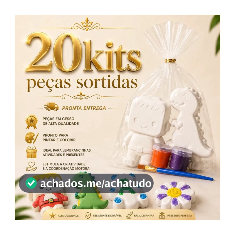 Kit 20 Lembrancinhas Infantil Gesso Cru + Pincel + Guaches Peças Sortidas Festas Aniversários