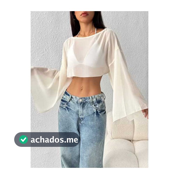 Cropped tule transparente manga flare manga Longa aberta noite balada festa
