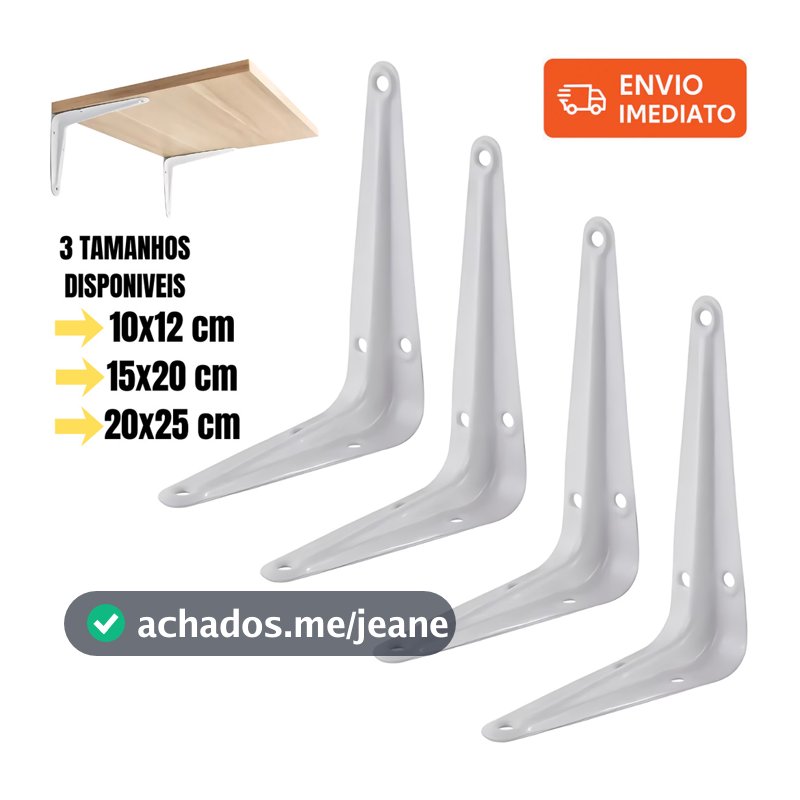 Kit 2 a 20 Suportes Mão Francesa 10x12/15x20/20x25cm - Para Prateleira Tábua Cantoneira Reforçada