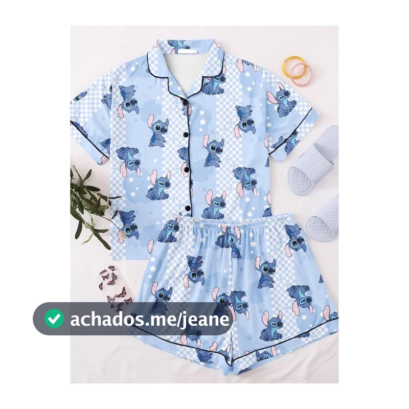 Pijama de Aberto Americano Feminino Blogueira Estampado Meia Manga Short Doll